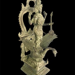 Bronze Goddess Sarasvati, Beautiful Goddess, Antique Sarasvati, Home Decor, Hindu God, Spiritual Gift, Rare Item, Wedding Gift