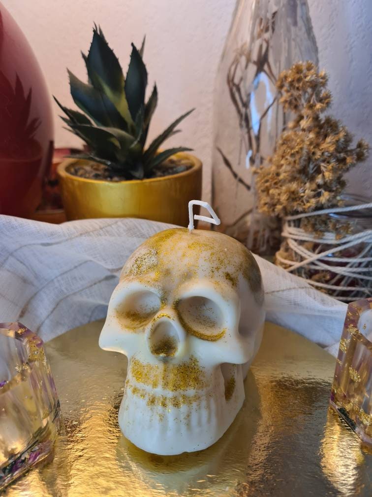 Bougie Crâne Doré