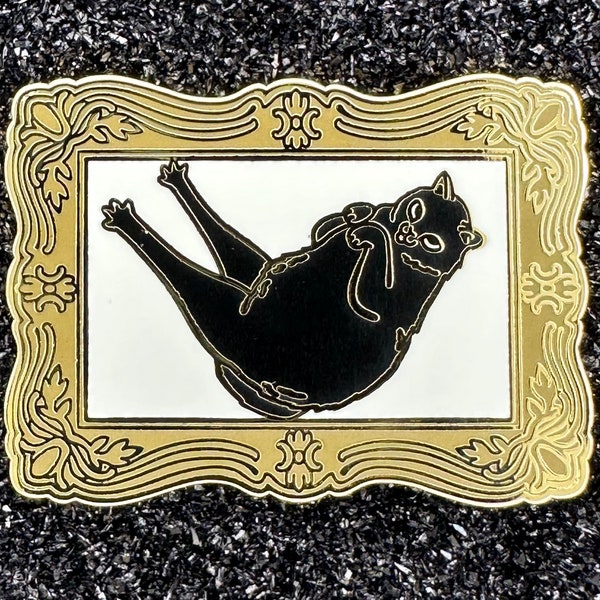 Blep Cat Pin, Big Stretch, Spoiled Fancy Cat, Gold Ornate Frame, Enamel Pin Gift, Black Cat