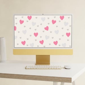 Hearts wallpaper, Cute Hearts Romantic Desktop, Mac, Windows, PC, digital download, hearts desktop wallpaper, pink desktop, girly wallpaper