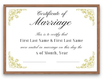 Editable Marriage Certificate Template: Custom Wedding Keepsake (Canva Digital Template)