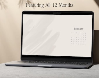 2026 Digital Calendar Wallpaper: Warm Neutral Desktop Organizer (Instant Download)