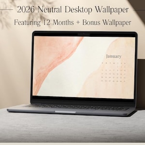 Calendario minimalista de escritorio 2026: fondo de pantalla neutro con colores melocotón