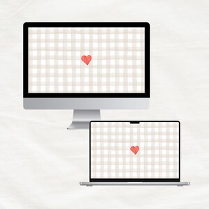 Neutral Desktop Wallpaper, Simple Beige Quilted Pattern with Heart  (Digital Download)