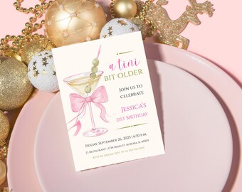A tini bit older birthday party invitation Editable in Canva | Martini theme (Digital Download)