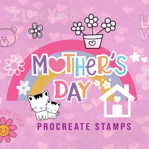 Cute Mother&#39;s Day Procreate Stamp Brushes, Doodle Stamp Brushes, Cute Procreate Stamps, Procreate Hand Drawn Doodle Stamps, Digital Stamps