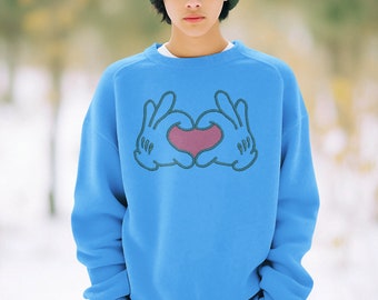 Kids Mouse Hand Heart Embroidery Sweatshirt | Valentine Gift