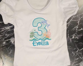 Under the Sea Birthday Shirt | Custom Embroidered Whale Turtle T-Shirt
