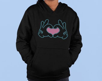 Kids Embroidered Mouse Hands Heart Hoodie