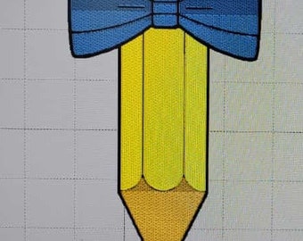 Pencil Bow Embroidery Design File, Back to School (Digital File)