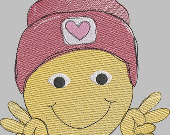 Smiley Face Embroidery Design | Valentine Love, Peace (Digital Download)