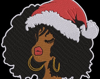 Mama Claus Afro Embroidery Design, Black Queen Santa (Digital File)