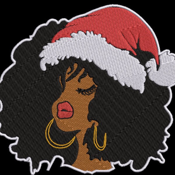 Mama Claus Afro Black Queen Machine Embroidery Design, Santa Hat Black Girl Embroidery Design, Afro Black Magic