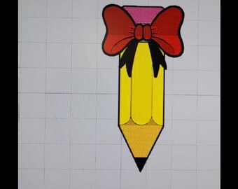 Pencil Bow Personalized design file, Baby Girl Back to school Digital File, Embroidery Digital File
