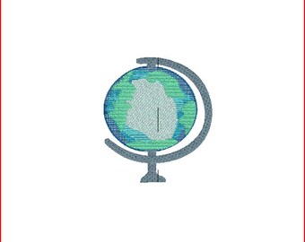 World Globe Spin Embroidery Design, Back to School (Digital File)