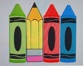 Diseño de bordado de crayones y lápices, archivo de bordado para el pecho (archivo digital)