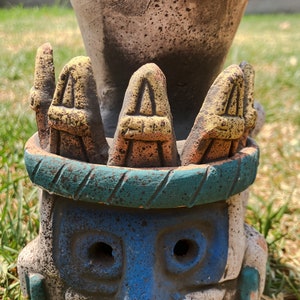 Olla de barro para agua Tlaloc señor dios de la lluvia Azteca Tolteca Maya