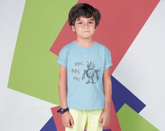 Certified Organic 'Go Go Go' Robot Tee - Modern Monochrome Minimalist Design for Kids