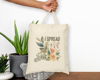 Boho Style 'I Spread Love' Tote: Cool Design, 100% Cotton, Eco-Friendly, Perfect for Everyday Use, Unique & Trendy, Spreading Positivity