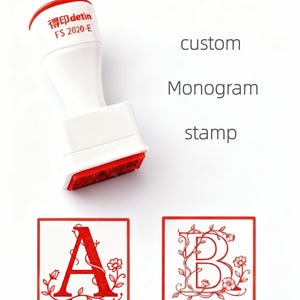 Custom Monogram Initial Stamp, Wedding Large Logo Stamp, 11 ink Color, 20mm to 55mm size