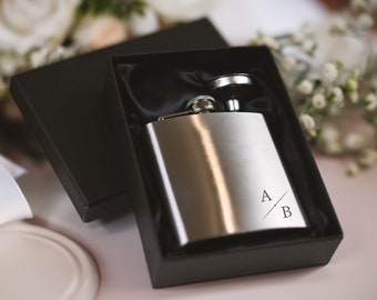 Engraved Hipflask | Personalised 6oz Hip Flask Custom Wedding Favour | Custom Wedding Gift Idea for Groomsmen, Best Man, Usher, Groom