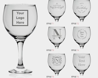 Personalised Gin Glass Engraved Custom Etched Bespoke Glass Any Text Custom Gift for Gin and Tonic Glassware