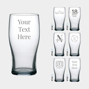 Personalised Pint Glass Engraved Custom Etched Bespoke Glass Any Text Custom Gift for Beer Glassware Full Pint Mug