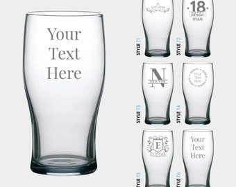 Personalised Pint Glass Engraved Custom Etched Bespoke Glass Any Text Custom Gift for Beer Glassware Full Pint Mug