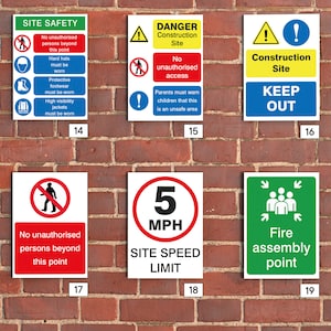 Construction Site Health and Safety Signs Metal / Plastic Boards ...