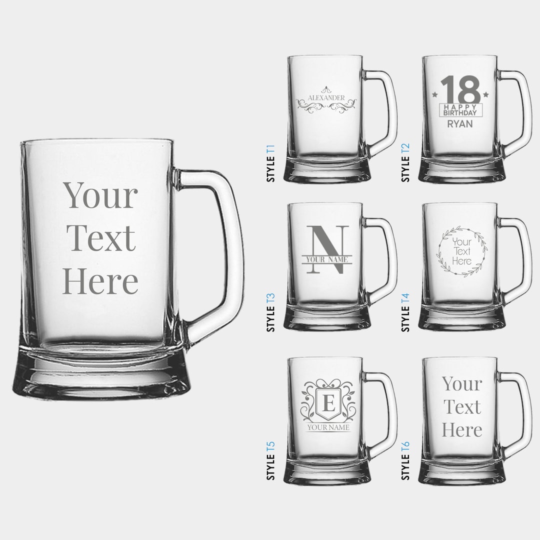 Personalised Tankard Glass Engraved Custom Etched Bespoke Glass Any