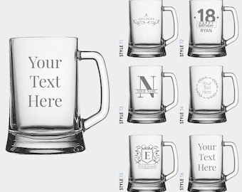 Personalised Tankard Glass Engraved Custom Etched Bespoke Glass Any Text Custom Gift for Beer Tankard Pint Glassware Wedding Gift