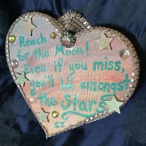 Reach for the Moon wood heart