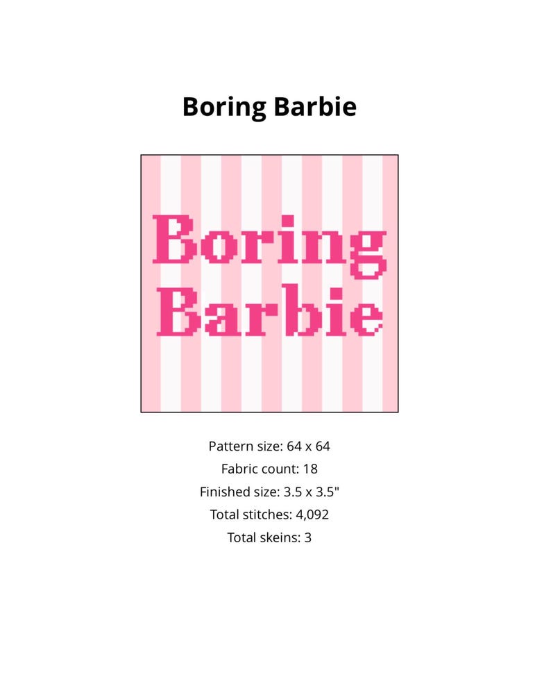 Boring Barbie Needlepoint Chart, Needlepoint Paint Chart, Digital ...