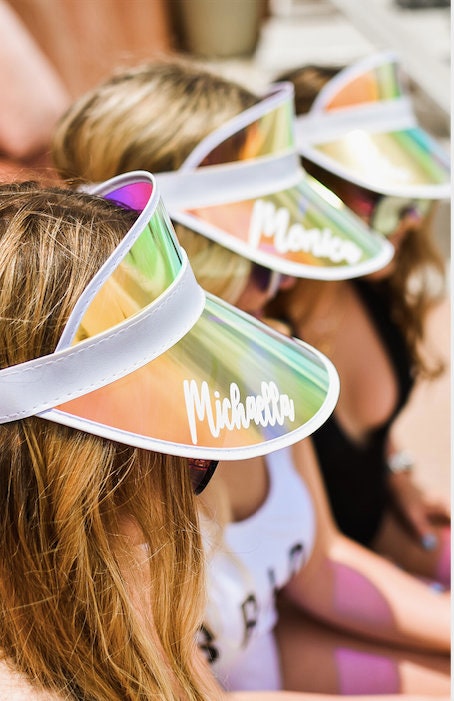 Holographic Bachelorette Visors, Customizable Party Sun Visors, Pool …