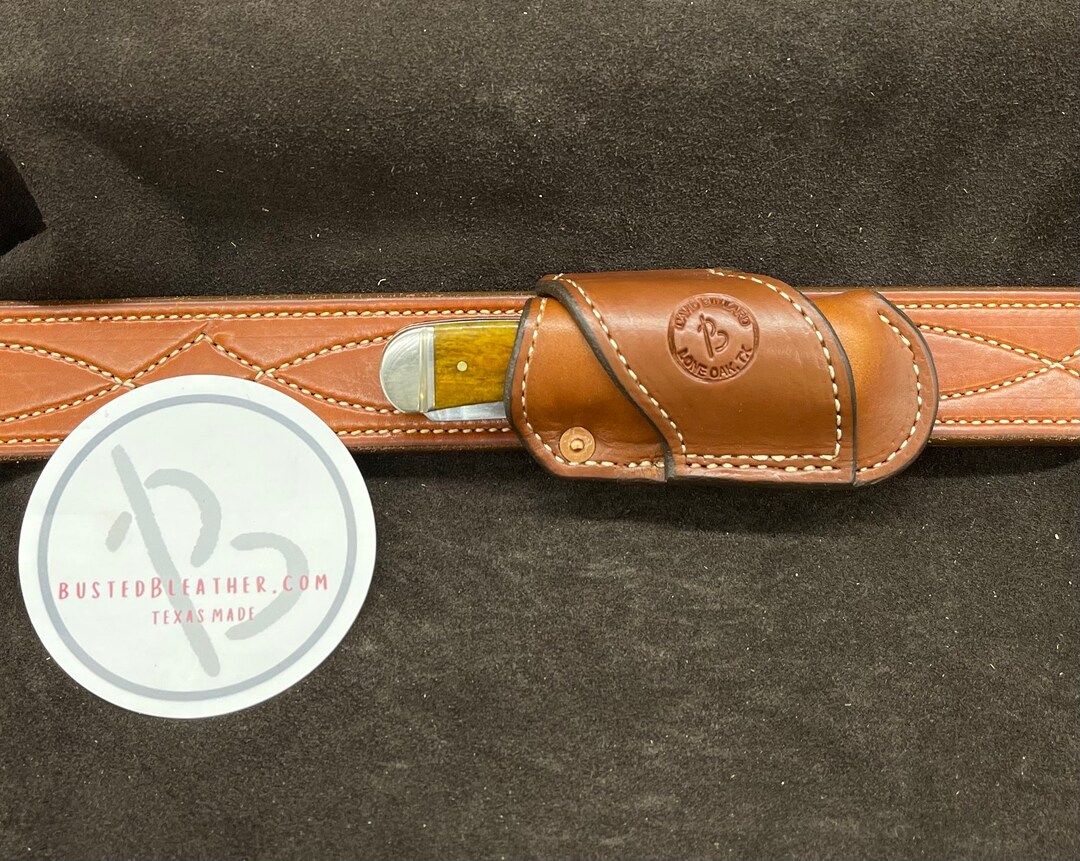 Sideways Knife Sheath for a Case 2 Blade Trapper Knife RH Saddle Oil
