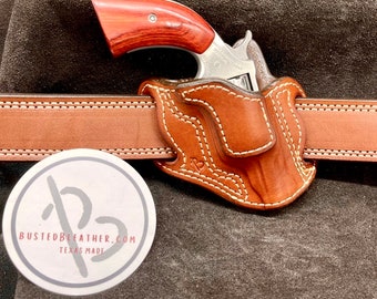 Cross Draw Holster for NAA 22 Magnum Revolver 1 5/8 Barrel in Golden Brown with Natural Stitch *In Stock*