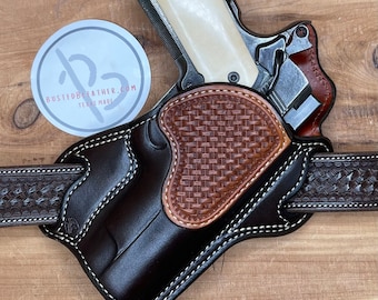 Texas Bodyguard Holster Chocolate Leather w/Saddle Oil Finish Hand Tooled Basket-Weave Reinforcement Trim *Made to Order*