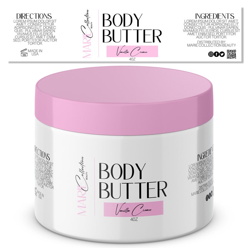 Body Butter Label Product Label Template Canva Editable Template Body