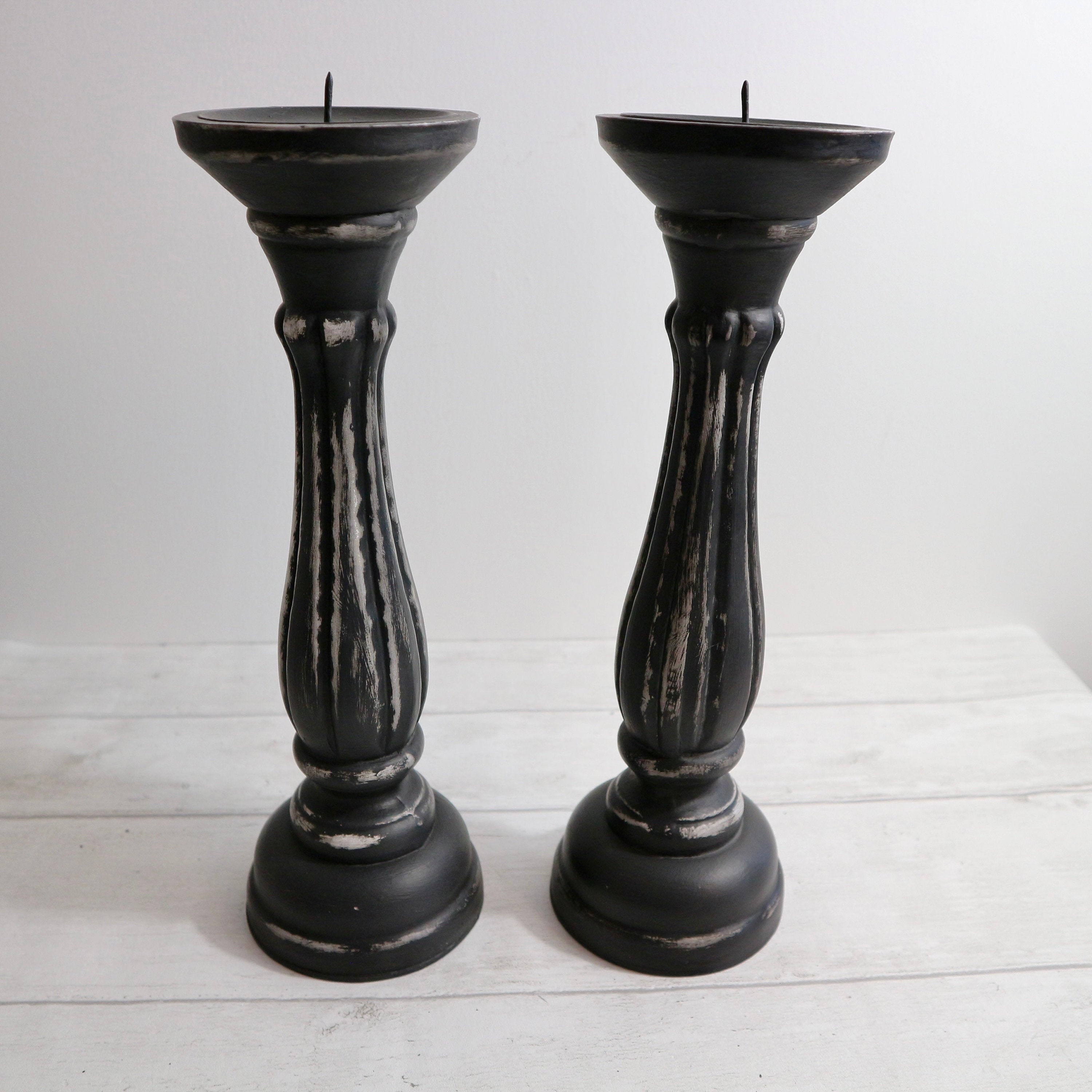 Candlestick Holder Pair Dark Grey Etsy