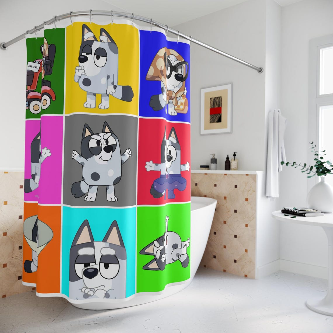 Bluey and Muffin Shower Curtains Bathroom Gift for Kids, Bluey Shower