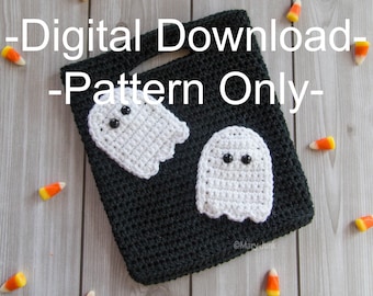 Crochet trick or treat bag crochet pattern - ghost applique  - PDF DIGITAL DOWNLOAD -