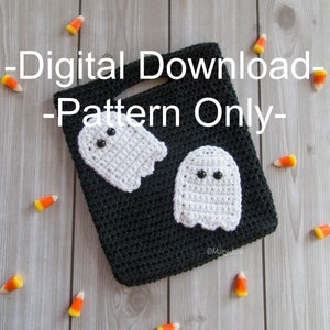 Crochet trick or treat bag crochet pattern - ghost applique  - PDF DIGITAL DOWNLOAD -
