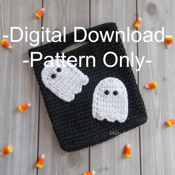 Crochet trick or treat bag crochet pattern - ghost applique  - PDF DIGITAL DOWNLOAD -