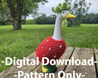 Crochet desk goose strawberry outfit pattern - PDF DIGITAL DOWNLOAD -