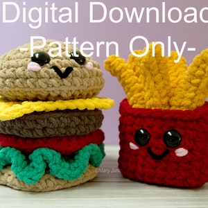 Crochet cheeseburger & french fries pattern duo - PDF DIGITAL DOWNLOAD -