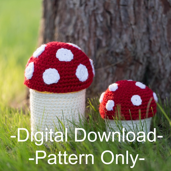 Crochet mushroom jar cover pattern - 2 sizes - PDF DIGITAL DOWNLOAD -