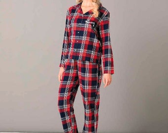 Women's  Flannel Tartan Lounge Set - Personalised Christmas Pyjamas red