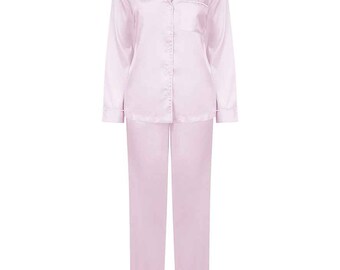 Personalised  Ladies Long Sleeve Satin Pyjamas with Initials Valentines Birthday Gift for Her Luxury Hen Do Bridal Silky Pyjamas