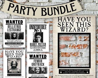 PARTY BUNDLE Have You Seen This Wizard Photo Booth Prop Frame & Wanted Posters Printable Instant Download