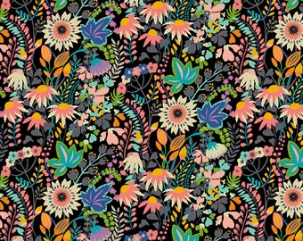 Flower Bed in Black - Sally Kelly Paradiso | Half Yard | Shop Closing Sale 30% OFF EVERYTHING- 1 Yard Minimum